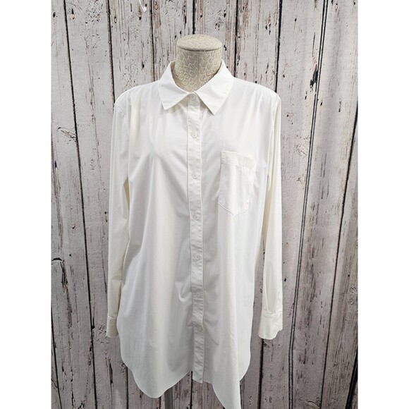 Women's L Lysse Schiffer Button Down Stretch Tunic Length Shirt Top Blouse - Picture 1 of 7